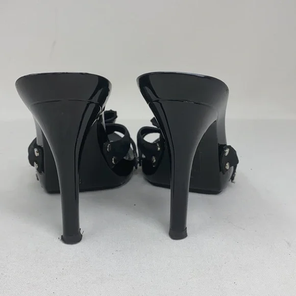 Dior Sz 37 Black Logo High Heel Sandals Bow Studs - Picture 9 of 16